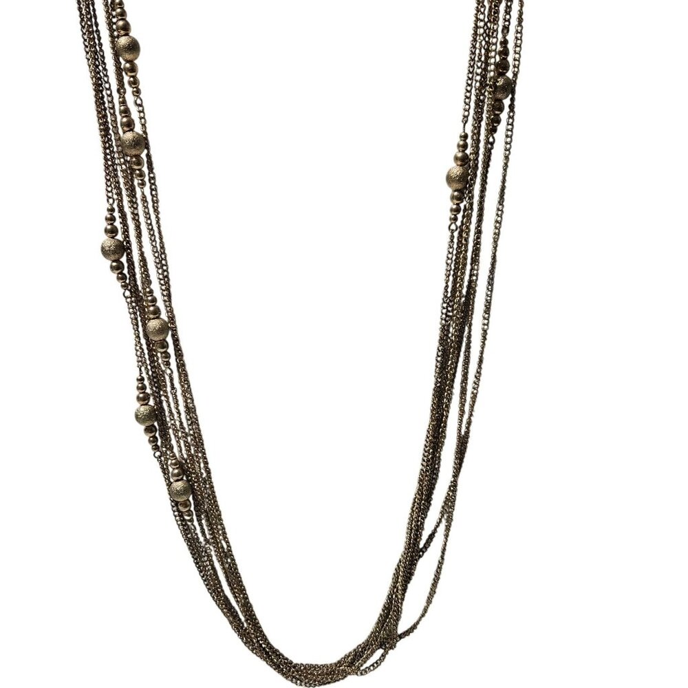 Vintage Gold Tone Multi Strand Chain Necklace Beaded Accents Statement Jewelry